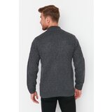 Trendyol Anthracite Men's Slim Fit Half Fisherman Zip Closure Texture Panel Knitwear Cardigan | ePonuda.com