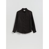 Reserved Lanena slim fit košulja - tamnosmeđe | shoptok.hr