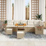 vidaXL Vrtna sedežna garnitura z blazino 9 pcs Bež Poly ratan | Shoptok.si