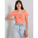 Fashion Hunters Women's T-shirt with short sleeves and neckline - coral Cene