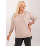 Fashion Hunters Beige women's oversize blouse with 3/4 sleeves