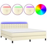 Krevet box spring s madracem LED krem 180x200cm od umjetne kože - Krema 180 x 200 cm gumbi | shoptok.hr