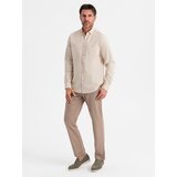 Ombre Men's linen shirt with classic collar and pockets REGULAR FIT - cream | shoptok.hr