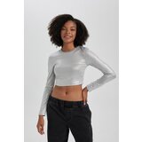 Defacto Fitted Crop Long Sleeve Shiny T-Shirt | ePonuda.com