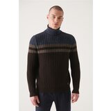 Avva Men's Brown Full Turtleneck Block Color Standard Fit Regular Cut Woolen Sweater cene