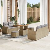 vidaXL 8-delna vrtna sofa postava z blazinami Bež Poli ratan Akacija | Shoptok.si