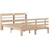 vidaXL Posteljni okvir z vzglavjem 135x190 cm trdna borovina | Shoptok.si
