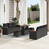 vidaXL 9-dijelni set vrtnih sofa s jastučićima Crni poliratan akacija, 3-dijelni set vrtnog stola s jastučićima Crni poliratan akacija | shoptok.hr