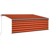 vidaXL Avtomatska tenda s senčilom LED + senzor 4,5x3 m oranžna/rjava | Shoptok.si