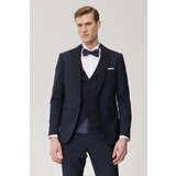 ALTINYILDIZ CLASSICS Men's Navy Blue Extra Slim Fit Tuxedo Groom Suit with Vest Cene