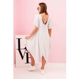 Kesi Włoski Damenkleid aus Viskose mit kurzen Ärmeln und ausgestelltem Saum beige | Shoptok.si