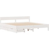 vidaXL Posteljni okvir z vzglavjem bel 200x200 cm trdna borovina, (21322532) | Shoptok.si