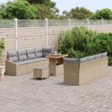  11-delni vrtni kavč set z blazinami Bež Poli ratan Acacia | Shoptok.si