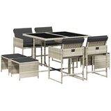 The Living Store Vrtna jedilna garnitura 9-delna z blazinami sv. siv poli ratan - Vrtna Jedilna Garnitura, (21451123) | Shoptok.si