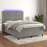 vidaXL Krevet box spring s madracem LED svjetlosivi 140x190 cm baršun | shoptok.hr