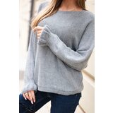 Kesi Włoski Women's mohair sweater with ruched sleeves and a back cutout gray | shoptok.hr