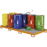eurokraft pro Jeklena prestrezna kadica, prestrezna prostornina 240 l, za 8 sodov po 200 l, lakirana oranžno RAL 2000, z mrežasto rešetko | Shoptok.si