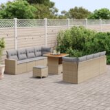  Set od 11 komada Vrtne Sofa s jastučićima Bež Poly Rattan Akacija | shoptok.hr