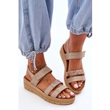 VINCEZA Women's Leather Sandals With Velcro Beige Fresh Look | Shoptok.si