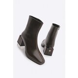 Marjin Women's Heeled Boots &; Booties Flat Toe Wooden Pattern Heels Zippered Daily Classic Boots Noyes Brown. Cene