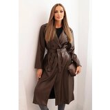 Kesi Włoski Women's eco-leather trench coat with a belt and collar brown | ePonuda.com