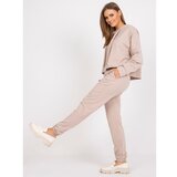 Fashion Hunters Basic beige two-piece sweatshirt set with a hood | Shoptok.si