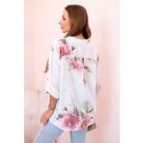 Kesi Włoski Women's cotton blouse with a floral pattern and buttons - white | Shoptok.si