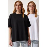 Women's Black and White Basic Oversize 2-Piece Set Knitted T-Shirt