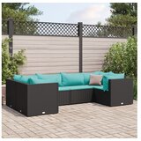 vidaXL 6-dijelna vrtna garnitura od poliratana s jastucima crna - Crna i plava 4x kutna + 2x srednja 1 | shoptok.hr