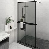 vidaXL Pregrada za tuš s policom crna 118x190 cm staklo ESG i aluminij | shoptok.hr
