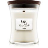 WoodWick Linen dišeča sveča z lesenim stenjem 275 g Cene