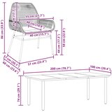  7-dijelni vrtni blagovaonski set s jastucima poliratan i staklo Siva 200 x 100 x 74 cm | shoptok.hr