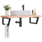  Zidna polica za umivaonik od čelika i masivne bukovine Smeđa 100 x 50 x 4 cm | Shoptok.si