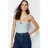 Trendyol Green Striped Strapless Fitted/Slippery Knitted Blouse