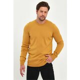 Lafaba Men's Mustard Crew Neck Basic Knitwear Sweater Cene