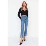 Trendyol Blue Stitch Detail Slit High Waist Bootcut Jeans Cene