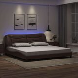  Okvir kreveta s LED svjetlima smeđi 200 x 200 cm umjetna koža | shoptok.hr