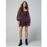 Koton Floral Mini Dress with Long Tulle Sleeves Lined Square Collar Layered Cene