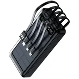 SLR-120 solarni powerbank 20000 mAh s ugrađenim kabelima, crni
