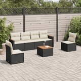 Maison Chic Seti vrtnega pohištva - Vrtna garnitura - Vrtni pohištvo set 7-delna z blazinami črn poli ratan, (21803506) | Shoptok.si