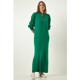  Women's Green Zipper Collar Ribbed Long Knitwear Dress | Eponuda.ba