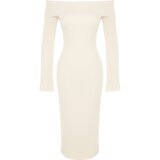 Trendyol Beige Fitted/Sleeping Carmen Collar Corduroy Soft-Textured Midi, Stretch Knit Dress Cijene
