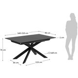 Kave Home Crni proširiv blagovaonski stol sa staklenom pločom stola 90x210 cm Atminda – | shoptok.hr