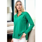 Dewberry 83295 Polo Neck Long Sleeve Slit Sweater-GREEN Cijene