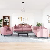  3-dijelni set sofa s jastucima ružičasti baršunasti