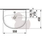 Jika H8143820001041 Lyra Plus 55 x 45 cm stenski keramični umivalnik z odprtino za armaturo | Shoptok.si