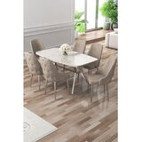 Hanah home trpezarijski set Asel, sto i 6 stolica, ploča u dekoru belog mermera, hromirane noge, kapućino tkanina Babyface | Eponuda.com
