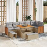 vidaXL 9-delni set vrtnih sof z blazinami bež poli ratan akacija | Shoptok.si