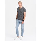 Ombre Men's t-shirt with round henley neckline - dark grey | Eponuda.ba
