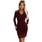 Numoco 170-14 Lace dress with long sleeves and neckline - DARK BORDO | Shoptok.si
